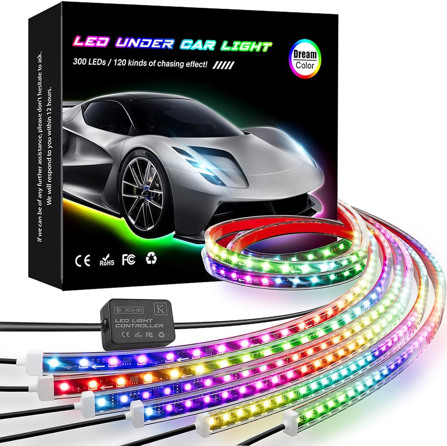 Car Underglow Lights,Bluetooth 300 LEDs Underbody Lights, Waterproof